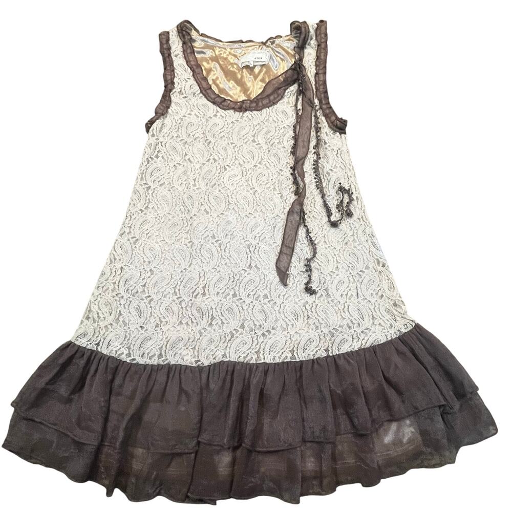 A Reve L Sleeveless A‎ Line Lace Dress Ruffle Hem Romantic Boho Swing Silhouette
